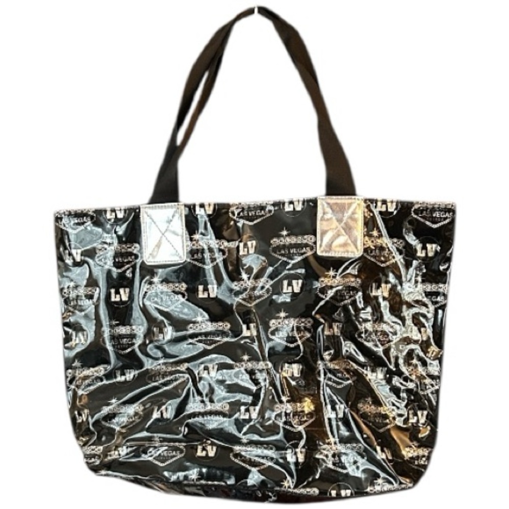 LAS VEGAS  black vinyl tote bag with a Las Vegas theme